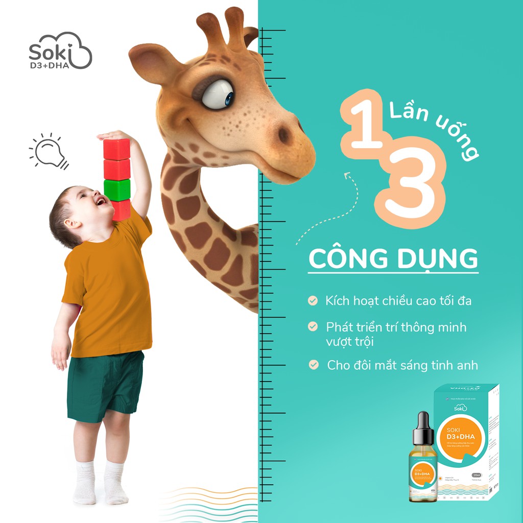 Soki D3 + DHA chính hãng - Bứt phá chiều cao, thông minh vượt trội