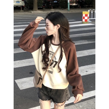 Áo hoodie Tay Dài In Chữ / Hình Cô Gái / Khoai Tây Chiên Màu Sắc Tương Phản Thời Trang 2022