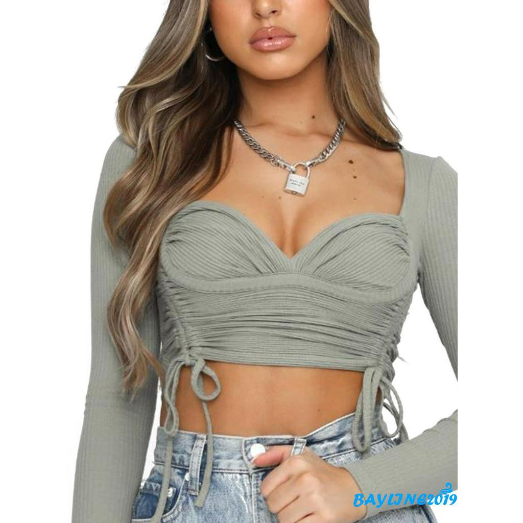 Áo Thun Nữ Tay Dài Cổ Khoét Sâu Gợi Cảm