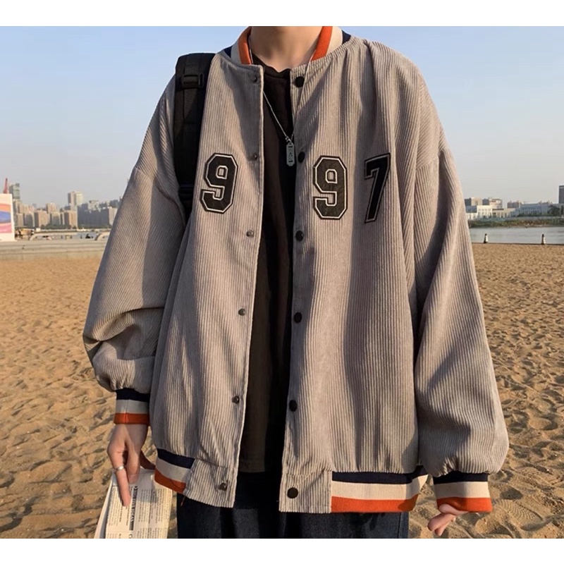 Áo bomber nhung tăm basic 1997 hai lớp form rộng unisex nam nữ