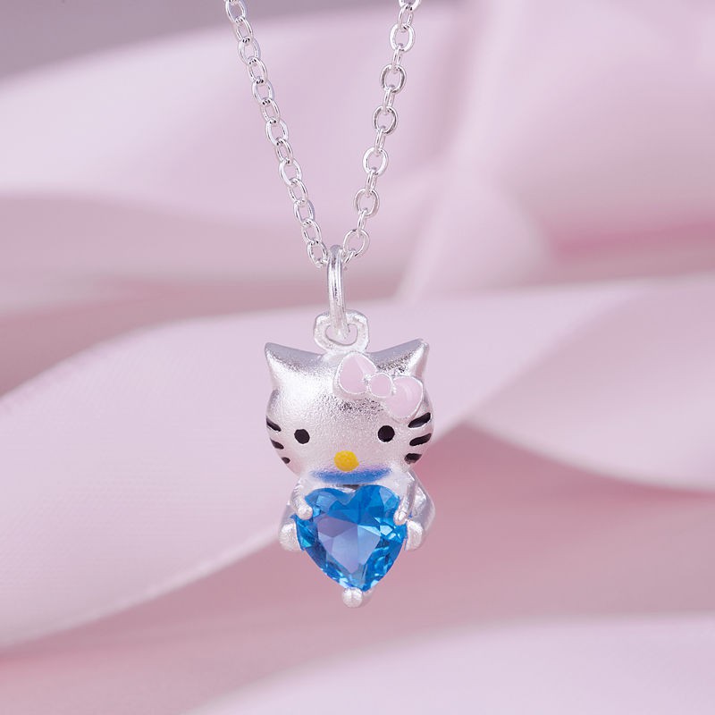 Dây Chuyền Mạ Bạc Mặt Hình Hello Kitty Đính Đá Pha Lê Xinh Xắn