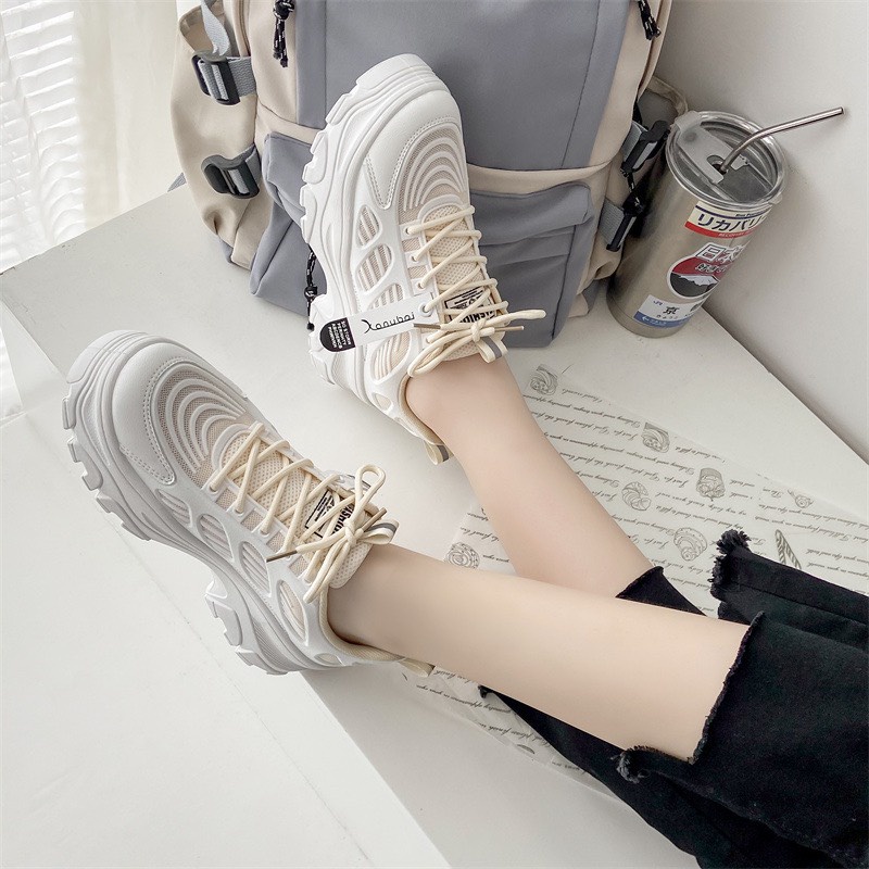 Giày thể thao sneaker nữ Xanu đế kem 5 cm phối vải thoáng khí