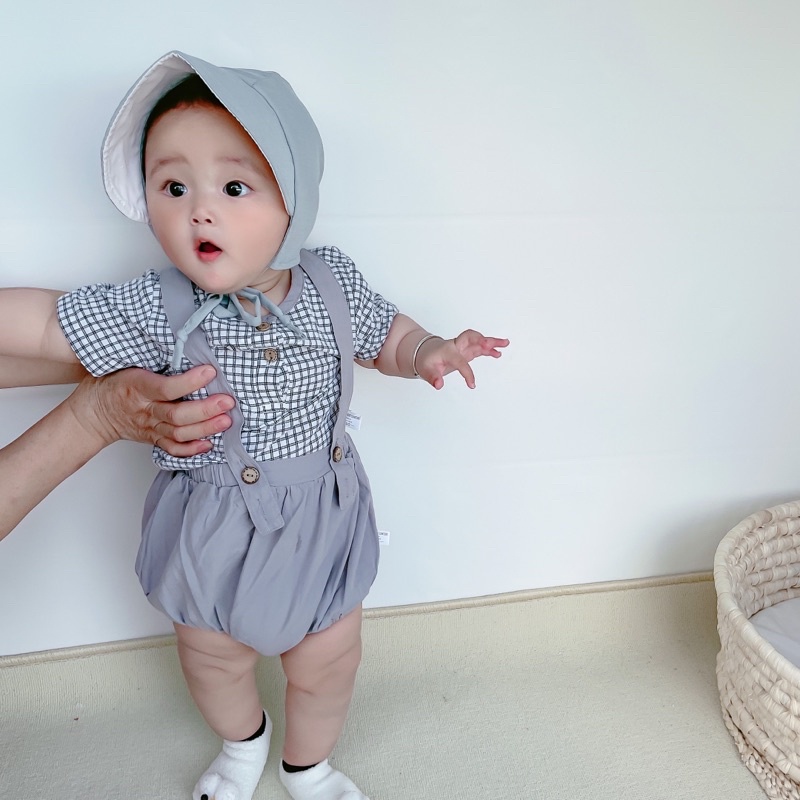 Yếm cho bé_Set yếm kèm áo kẻ mua 1 được 2 cho bé trai - bé gái