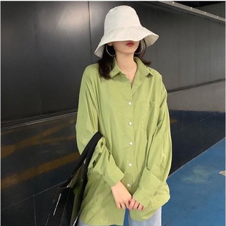 Áo sơ mi nữ dài tay form rộng kiểu màu thời trang basic phong cách Hàn Quốc