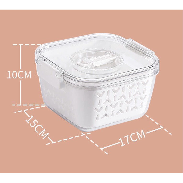 Hộp đựng thực phẩm để tủ lạnh 2 lớp, có lỗ thoáng, có khóa thoát khí, thước báo thời gian bảo quản