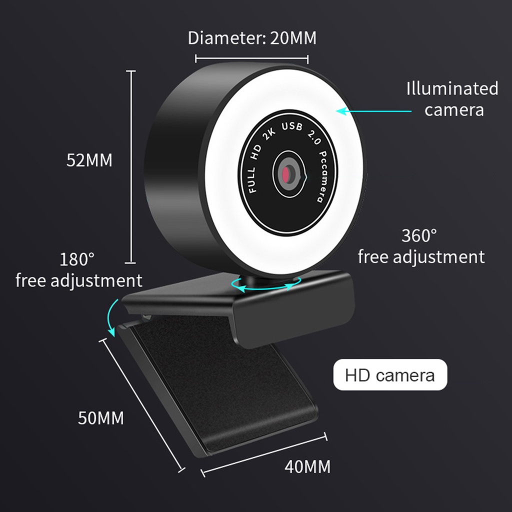 [giá giới hạn] Mini 1080P/2K/5MP Webcam with   Fill Light and Mic  1080p Fixed Focus | BigBuy360 - bigbuy360.vn
