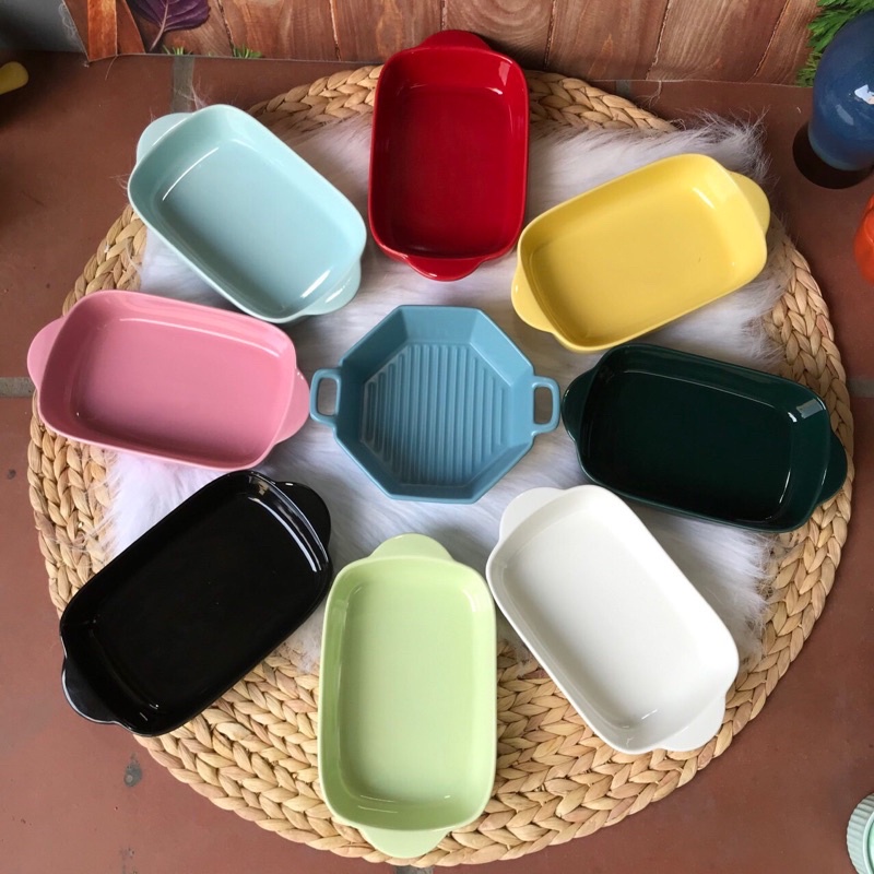 Khay chữ nhật sứ, Nướng Bánh,Chịu Nhiệt, 8 Màu Tuỳ Chọn cỡ 23*13cm