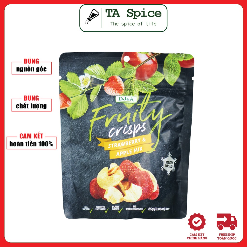 [HÀNG MỚI VỀ] Táo &amp; Dâu sấy giòn siêu ngon DJ&amp;A 25gr tốt cho sức khoẻ - Fruity Crisps Apple &amp; Strawberry Mix DJ&amp;A