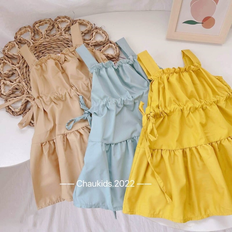 Váy 2 dây chất thô chun trơn cho bé gái, Váy hai dây kiểu dáng Hàn Quốc cho bé gái