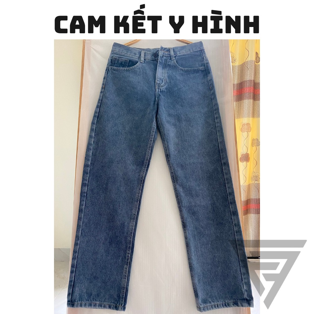 Quần baggy jean nam trơn xanh ống suông chất dày Form chuẩn như hình, quần bò jean ống rộng FFStore | BigBuy360 - bigbuy360.vn