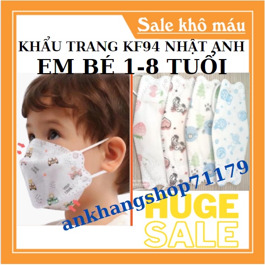 Set 10 chiếc khẩu trang em bé 1 đến 8  tuổi 4 lớp KF94 NHẬT ANH MASK 4D chống bụi mịn và kháng khuẩn cao cấp Hàn Quốc