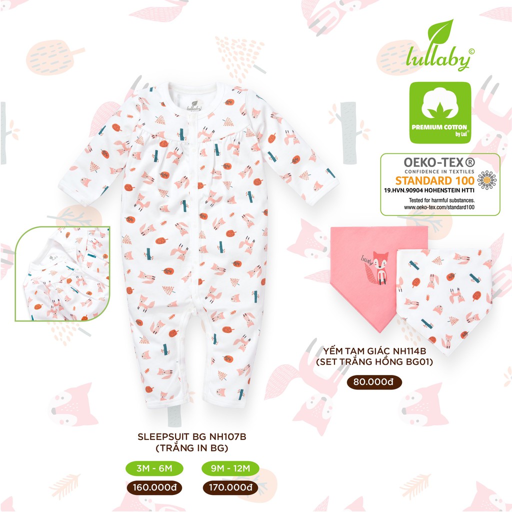 Body liền quần Lullaby cotton dày, sleepsuit Lullaby chất nỉ mềm mịn, hàng cao cấp chính hãng