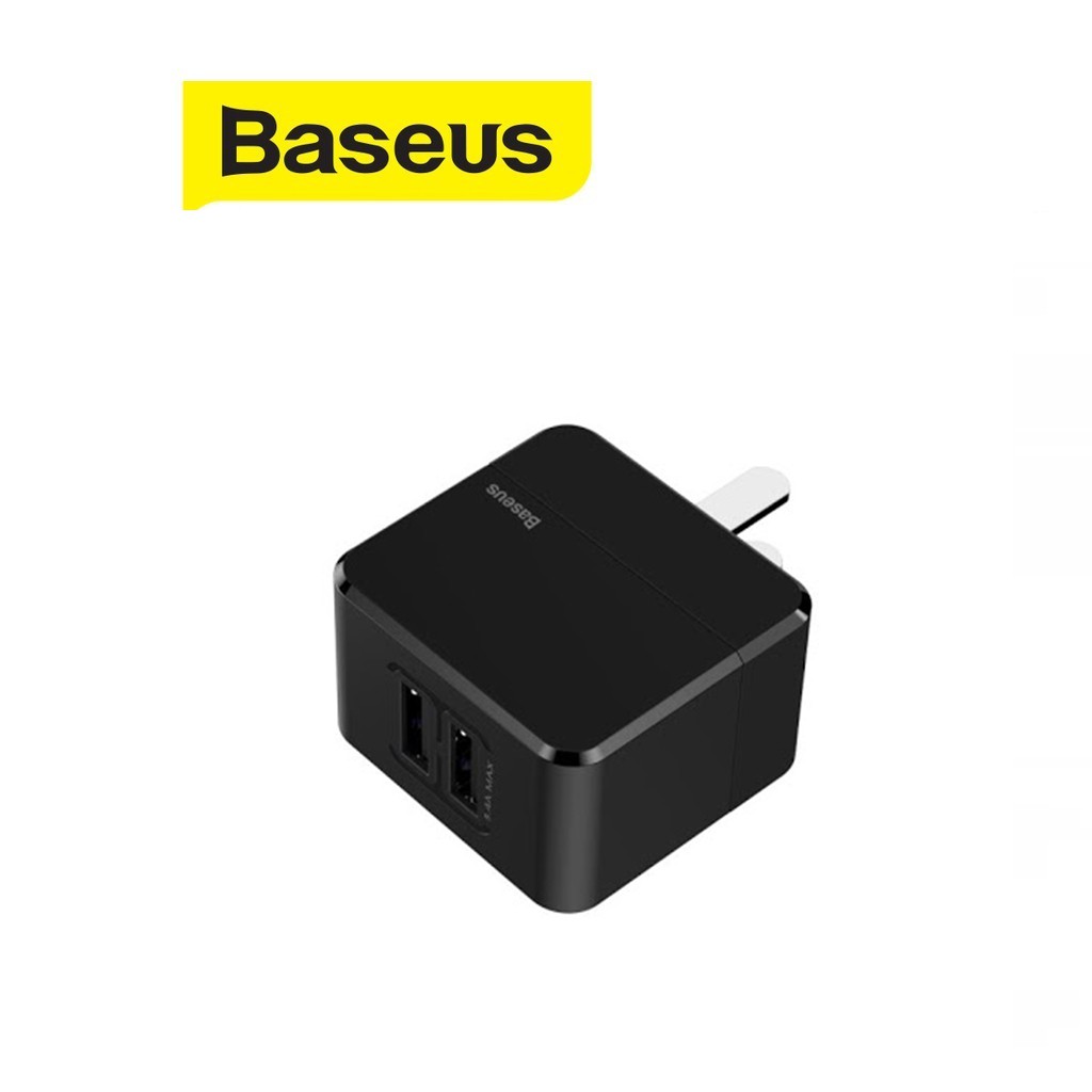 Củ sạc nhanh 3.4A Baseus Mini Square Dual-U chuôi dẹt chất liệu nhựa PC + ABS tương thích cho các thiết bị