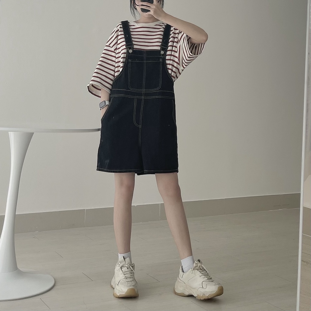 Quần Yếm Jean Nữ Ngắn JEM CLOSET Dáng Rộng DALY Thiết Kế Chỉ Viền Nổi Bật 7203