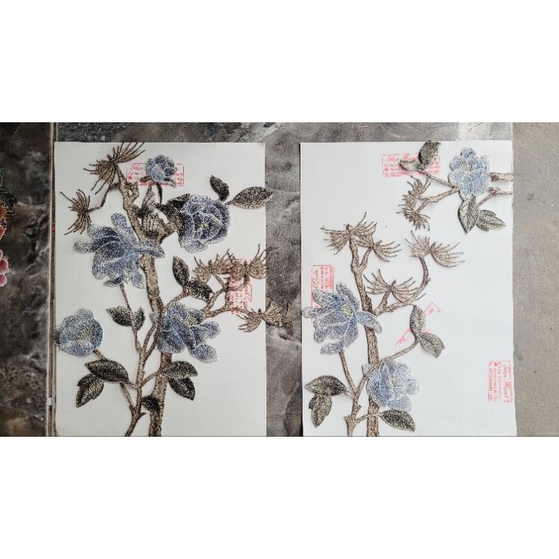 Cành hoa thêu chỉ lụa mã BH100