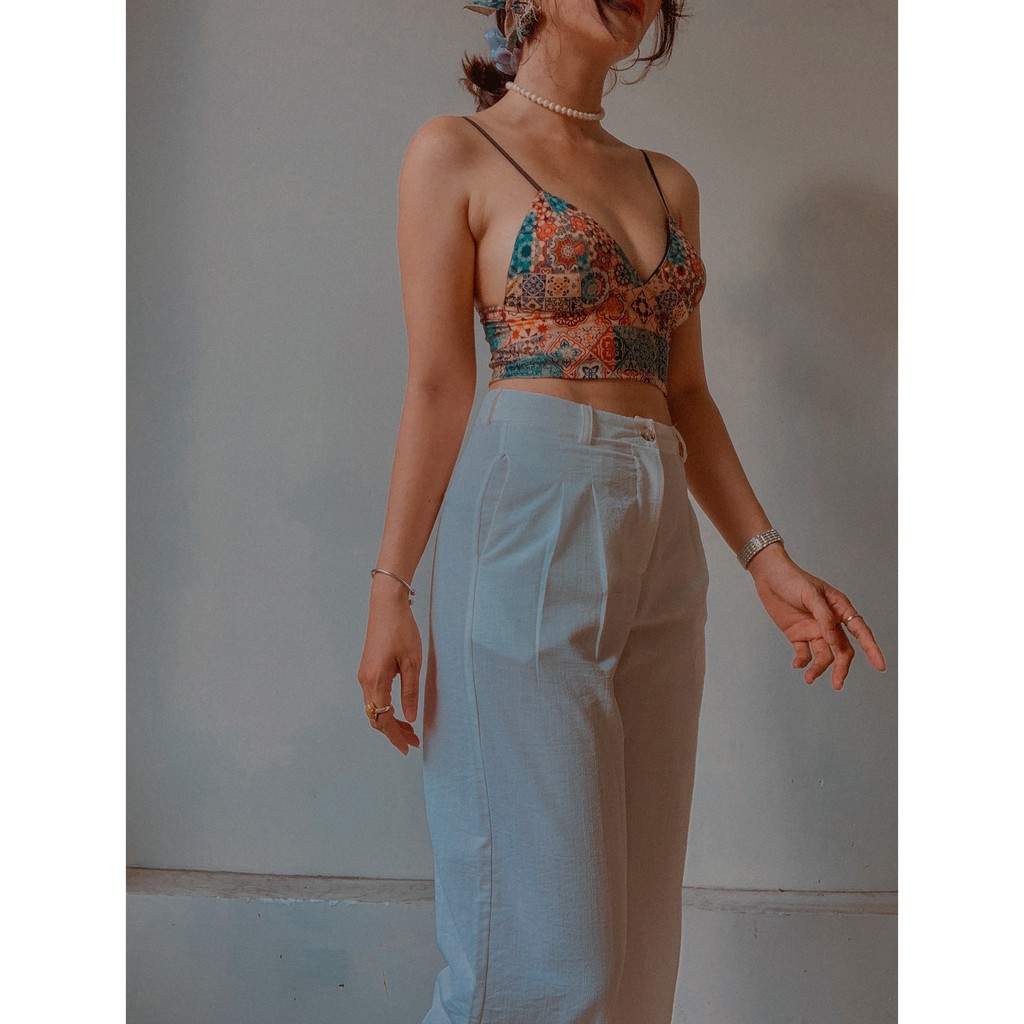 [Mã FASHIONMALLT4 giảm 15% đơn 150k] Áo toplette lụa có mút mỏng không gọng họa tiết vintage COKIM7 | BigBuy360 - bigbuy360.vn