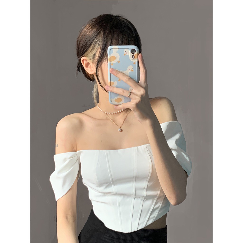 Áo croptop trễ vai dáng corset Annam Design