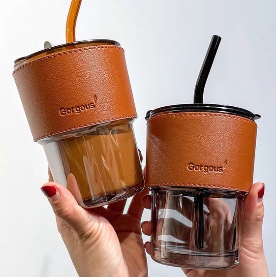 [CHỌN MÀU] Ly Uống Nước Thuỷ Tinh Kèm Bao Da