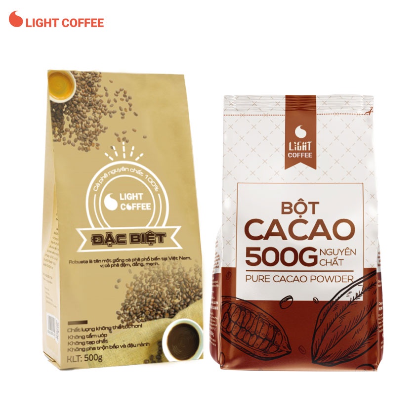  Combo Cacao nguyên chất gói 500gr + Cà phê bột Robusta nguyên chất 100% đặc biệt gói 500gr