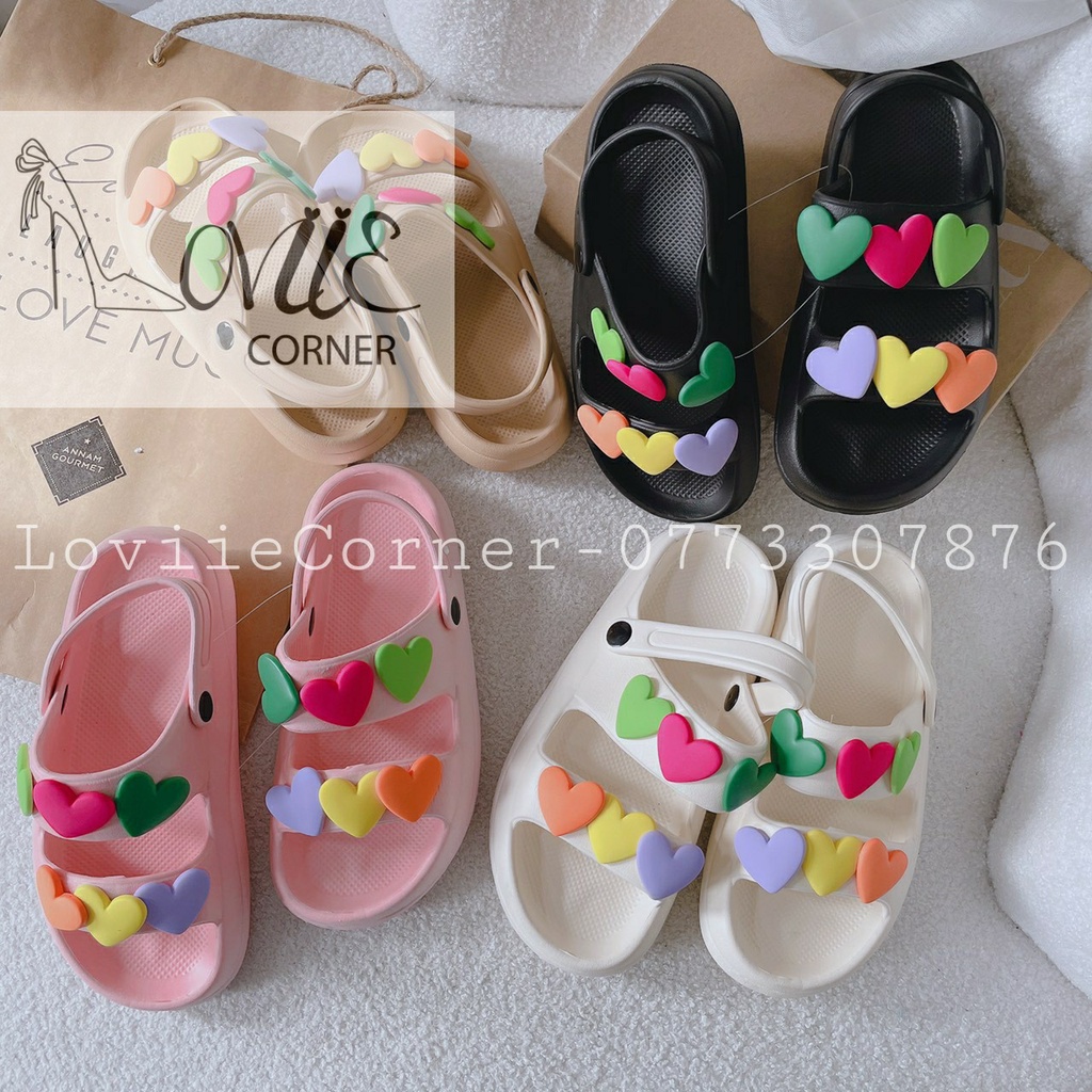 GIÀY THỜI TRANG LOVIIECORNER - SANDAL NỮ QUAI NGANG TRÁI TIM NHIỀU MÀU HIỆN ĐẠI ĐẾ THẤP D220839