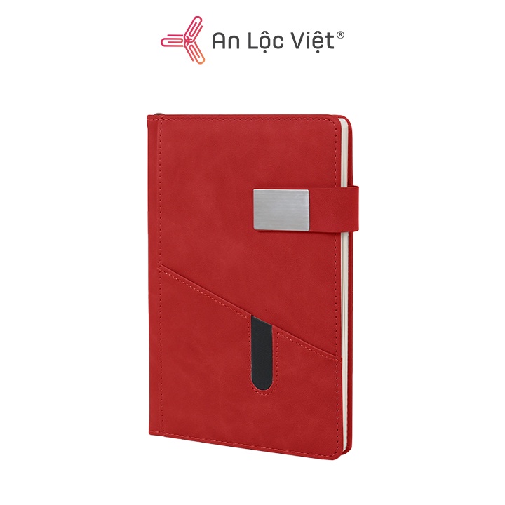 Sổ Da A5 172 trang, bìa da nhung và giấy Ford kem dày 80gsm với Ngăn Đựng thẻ ATM - Smartphone tiện dụng