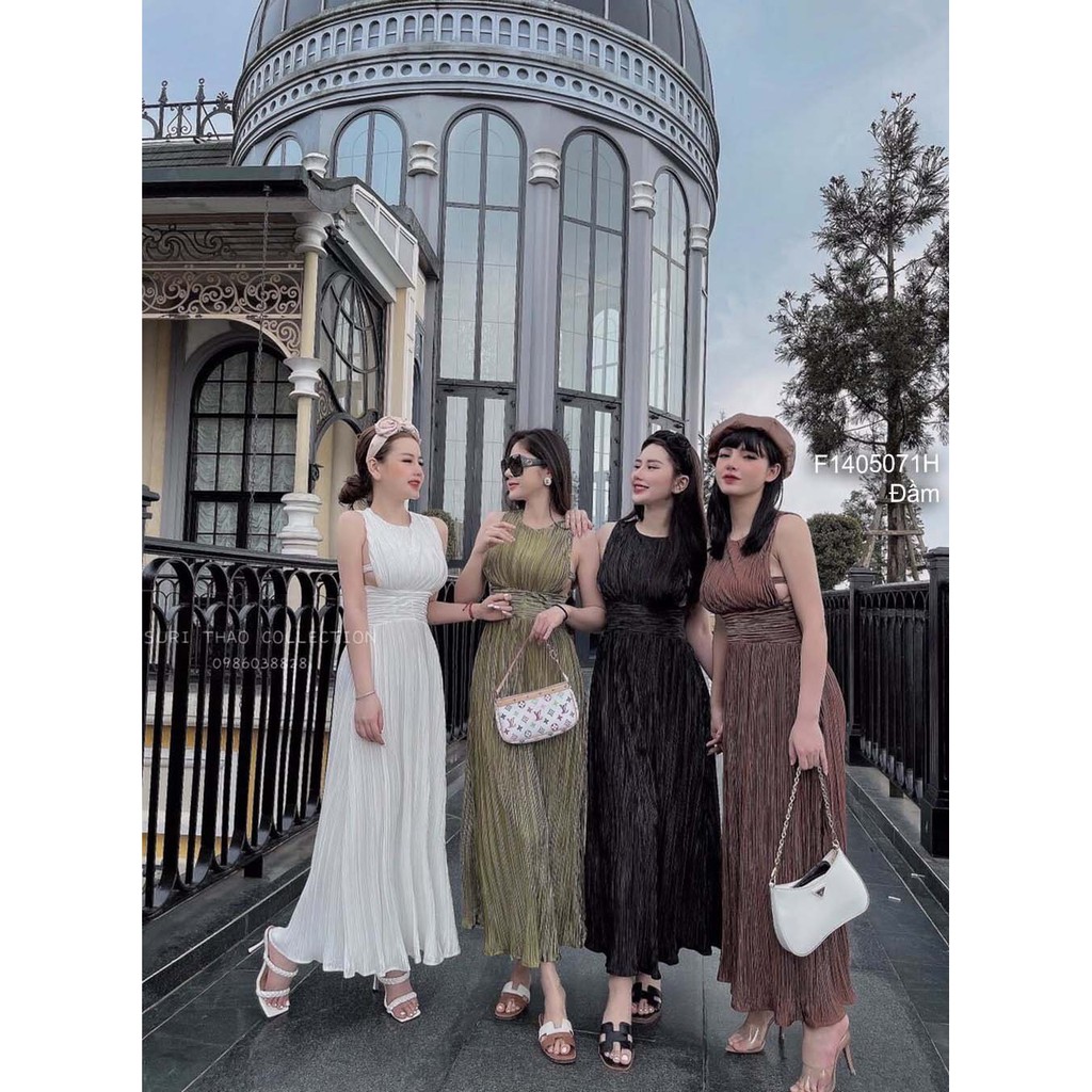 Đầm maxi dập ly cổ tròn sát nách!