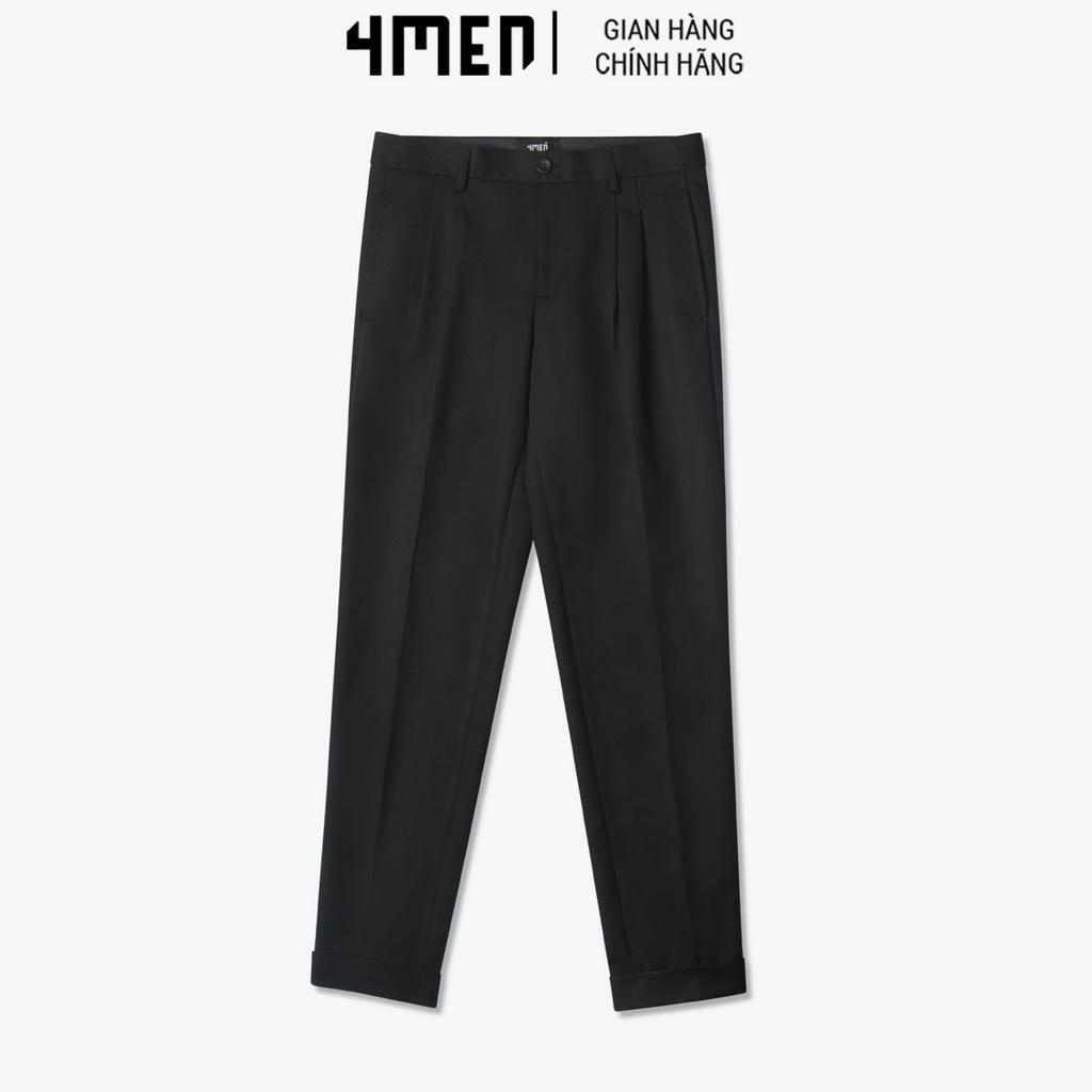 Quần Tây Nam Xếp Li Thêu Form Slim-Cropped 4MEN QT055 tôn dáng, vải mềm mịn, co giãn thoải mái, hạn chế nhắn, trẻ trung