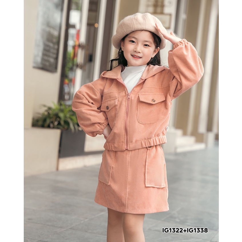 Áo khoác nhung phối khóa bé gái ILABY chất liệu nhung tăm [24IG1322I2DL]