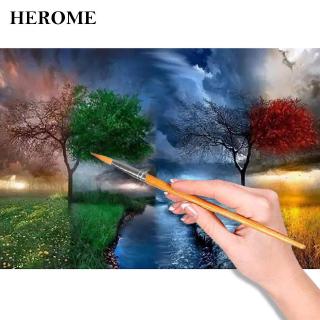 Bộ tranh tô màu theo số DIY bằng vải bạt 40 x 50cm hình cây bốn mùa