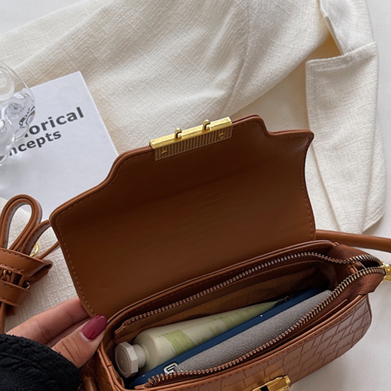 Túi đeo vai IELGY hình vuông cỡ nhỏ phối dây đeo sợi xích họa tiết vân đá thời trang cho nữ