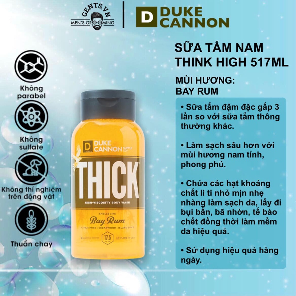 Sữa tắm cho nam Duke Cannon Thick High Bay Rum 517ml - làm sạch sâu hơn với mùi hương nam tính