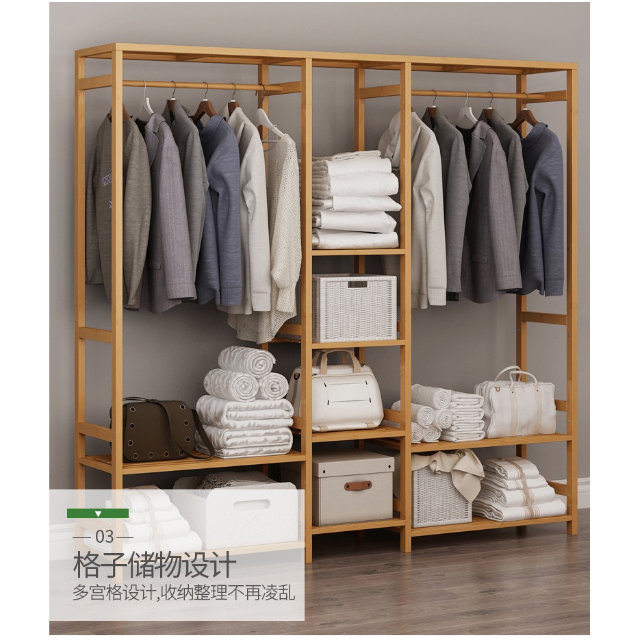 Tủ quần áo trống khung tre mẫu lớn 149x30x165 treo quần áo gia đình