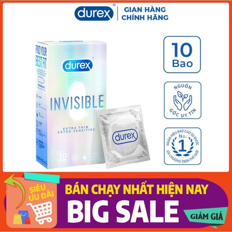 Bao cao su Durex Invisible Extra Thin Extra Sensitive Siêu Mỏng Ôm Sát (10 cái) | Siêu mỏng, Chân thật, Chính hãng