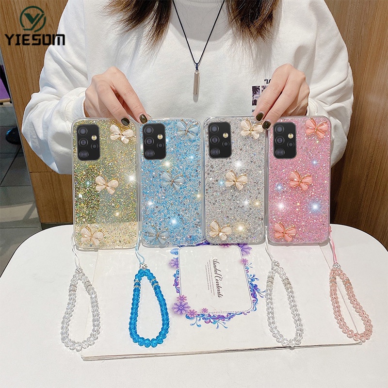 Ốp Điện Thoại Silicon Lấp Lánh Sang Trọng Có Dây Đeo Tay Cho Samsung Galaxy A13 4G A23 A33 A53 A73 5G A03