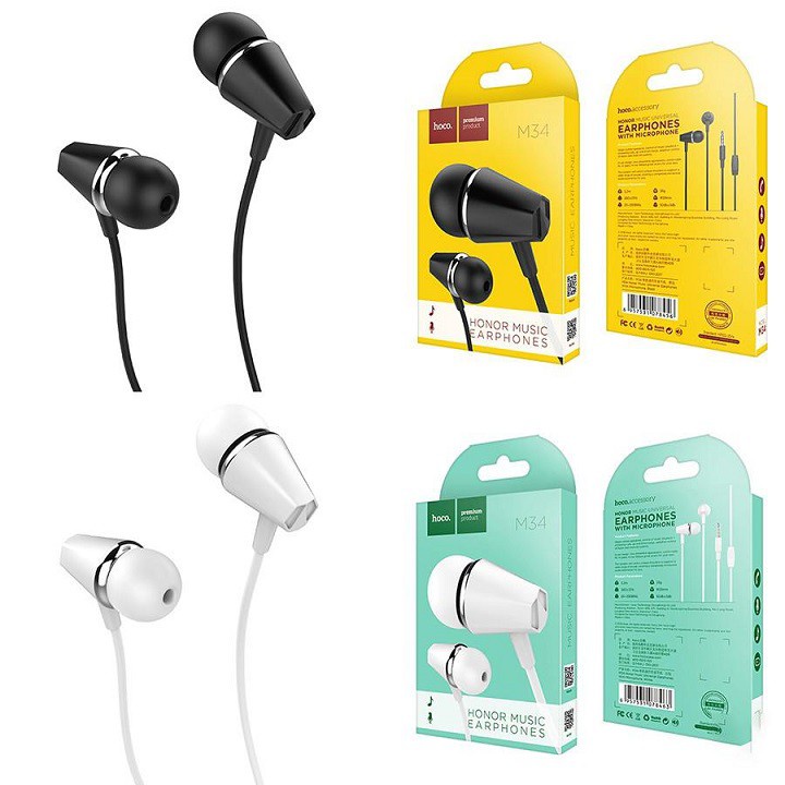 Tai nghe nhét tai Hoco M34 Honor Music jack cắm 3.5mm tôn vinh âm nhạc (màu ngẫu nhiên)