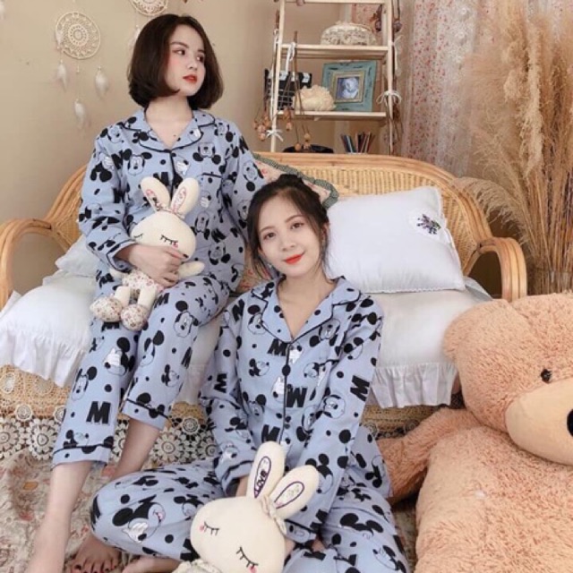 Bộ ngủ pijama áo dài quần dài chất Kate Thái