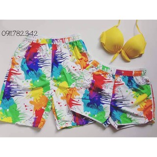 Set cặp quần đôi nam nữ vảy sơn trắng mặc đi biển chất dù đẹp có kèm áo