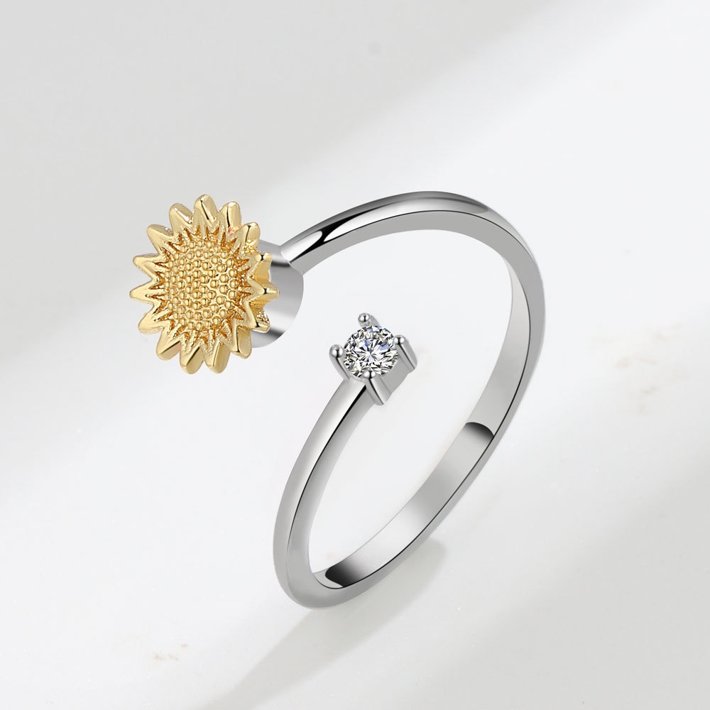 Nhẫn Xoay Hình Hoa Hướng Dương Đính Kim Cương Đơn Giản Chống Căng Thẳng