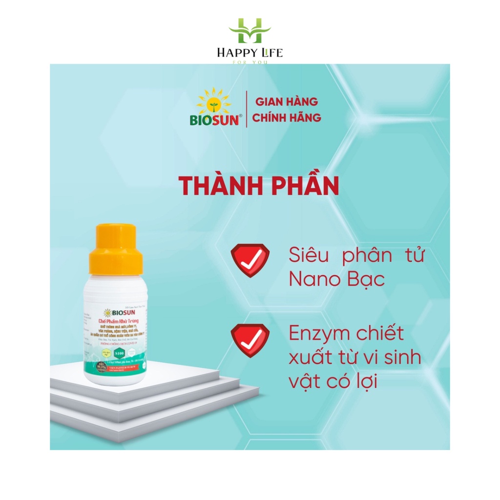 Nước rửa tay khô, dung dịch sát khuẩn, khử mùi nhà vệ sinh, chế phẩm sinh học nano bạc BIOSUN - Happy Life 4U