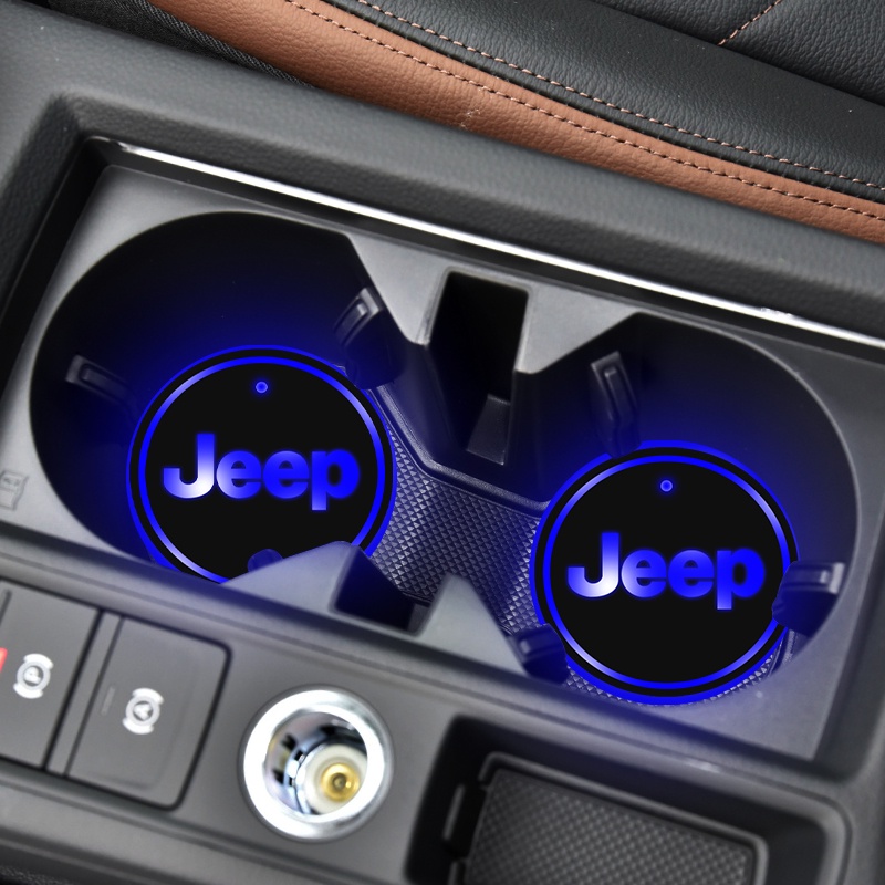 Bộ 2 Tấm Lót Cốc Nước Có Đèn Led Nhiều Màu Cho JEEP Grand Cherokee Commander Wrangler Compass Patriot