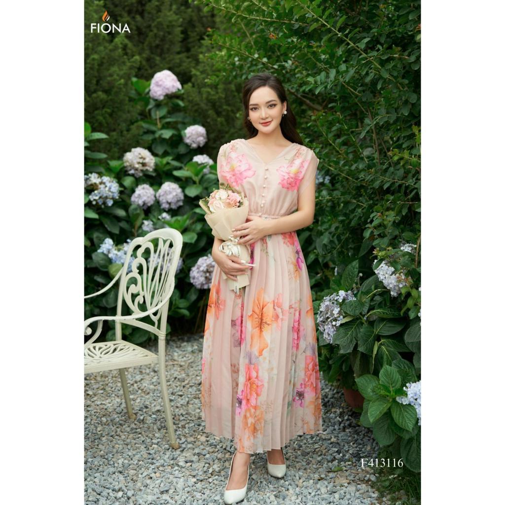Đầm maxi thiết kế cao cấp FIONA váy đi biển nữ dáng xòe cổ tim họa tiết hoa nhí trẻ trung F413116