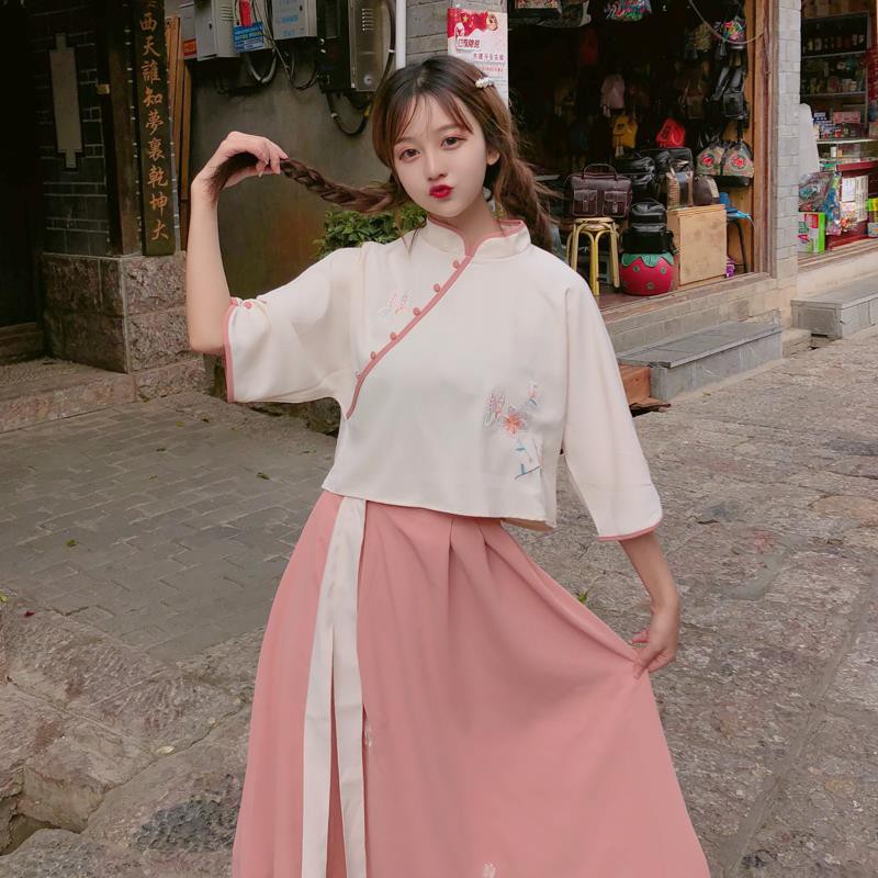 Set Áo Khoác Thêu Họa Tiết + Chân Váy Lưng Cao Xinh Xắn Dành Cho Nữ | BigBuy360 - bigbuy360.vn