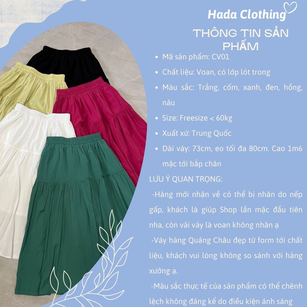 Chân váy dài dáng xòe Hada, có lớp lót trong hàng Quảng Châu phong cách Hàn Quốc - CV01