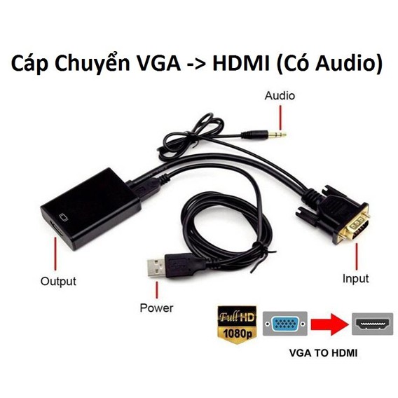 Cáp chuyển đổi VGA sang HDMI VS - hỗ trợ FullHD 1080P (đen)