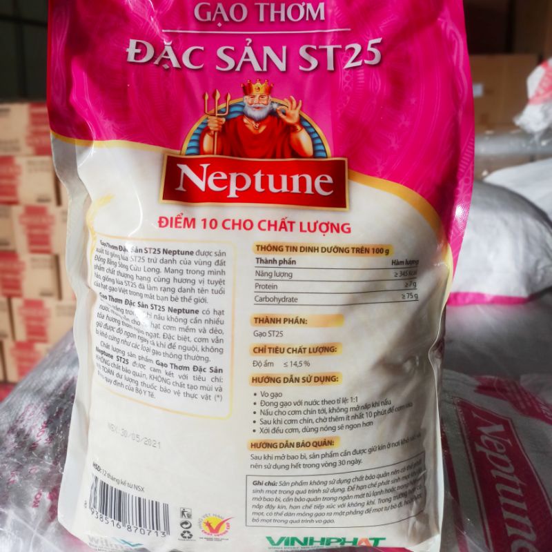 Gạo Thơm Đặc Sản ST25 Neptune túi 5kg &quot; giải nhất cuộc thi Gạo ngon nhất TG&quot;