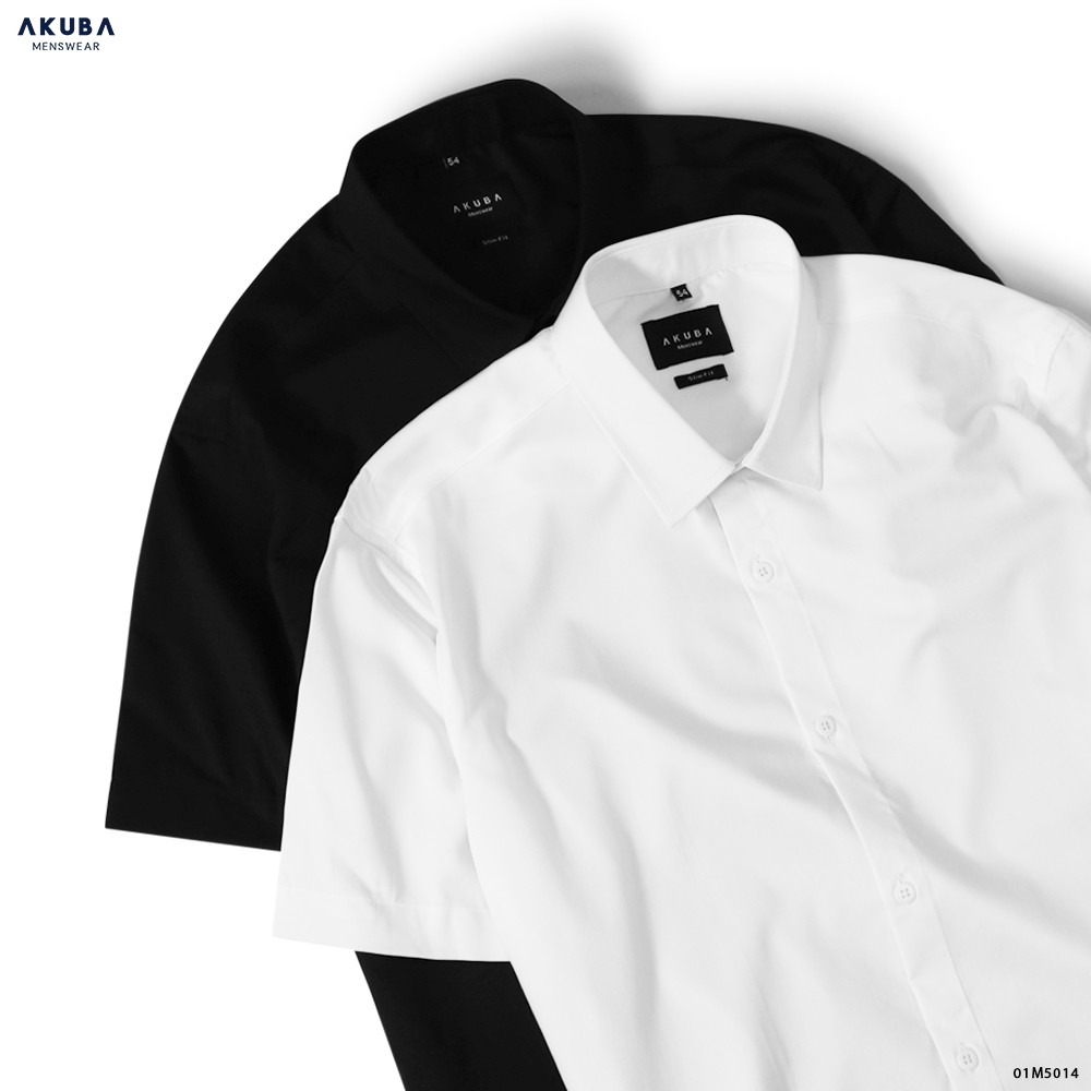 Áo sơ mi nam tay ngắn trơn AKUBA form slimfit, chất liệu cotton, vải mịn, cứng form 01M5014 | BigBuy360 - bigbuy360.vn