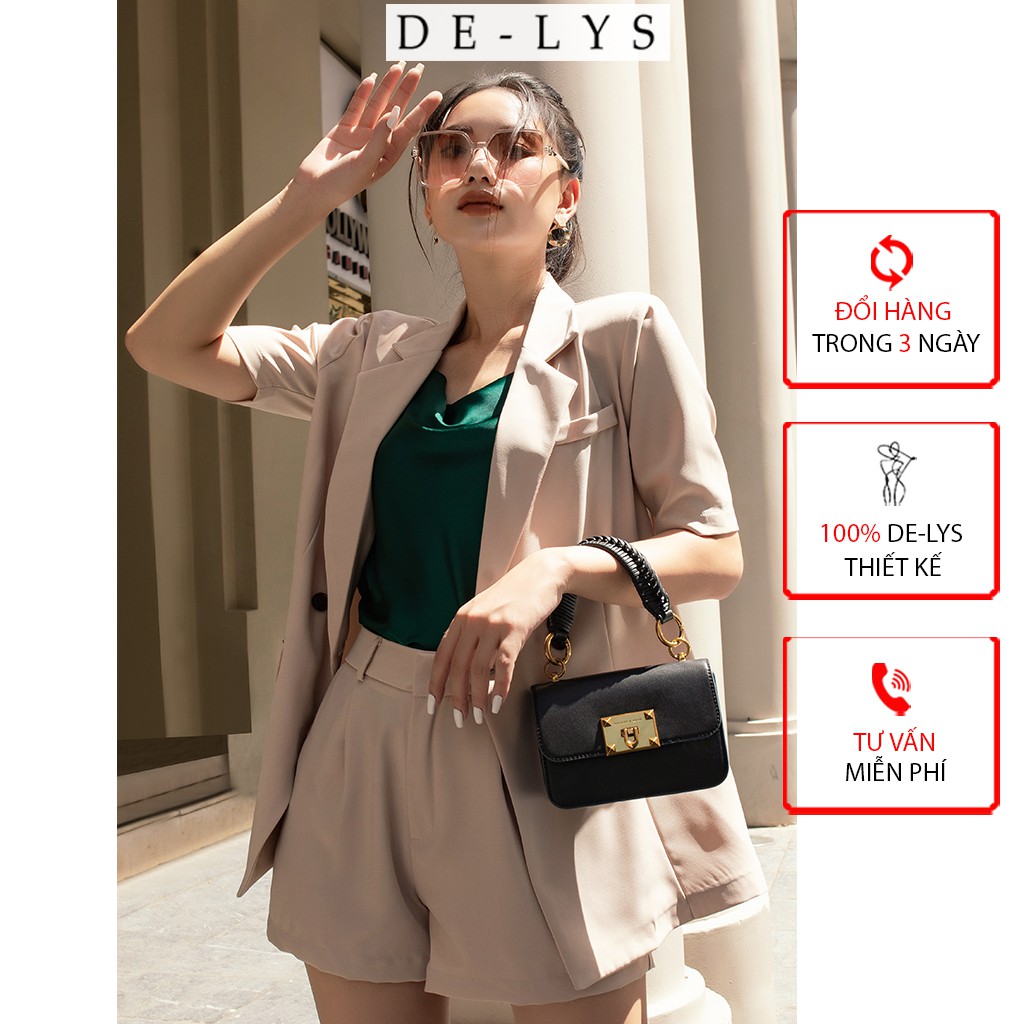 Set áo vest quần short Delys áo vest nữ blazer màu kem dáng suông giấu quần, hàng thiết kế cao cấp