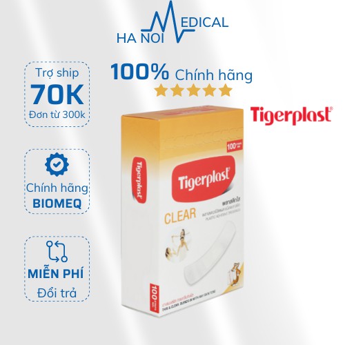 [HỘP 100 CHIẾC] Băng dán cá nhân TigerPlast TRONG SUỐT dính siêu chắc -  thoáng khí tránh nhiễm trùng.