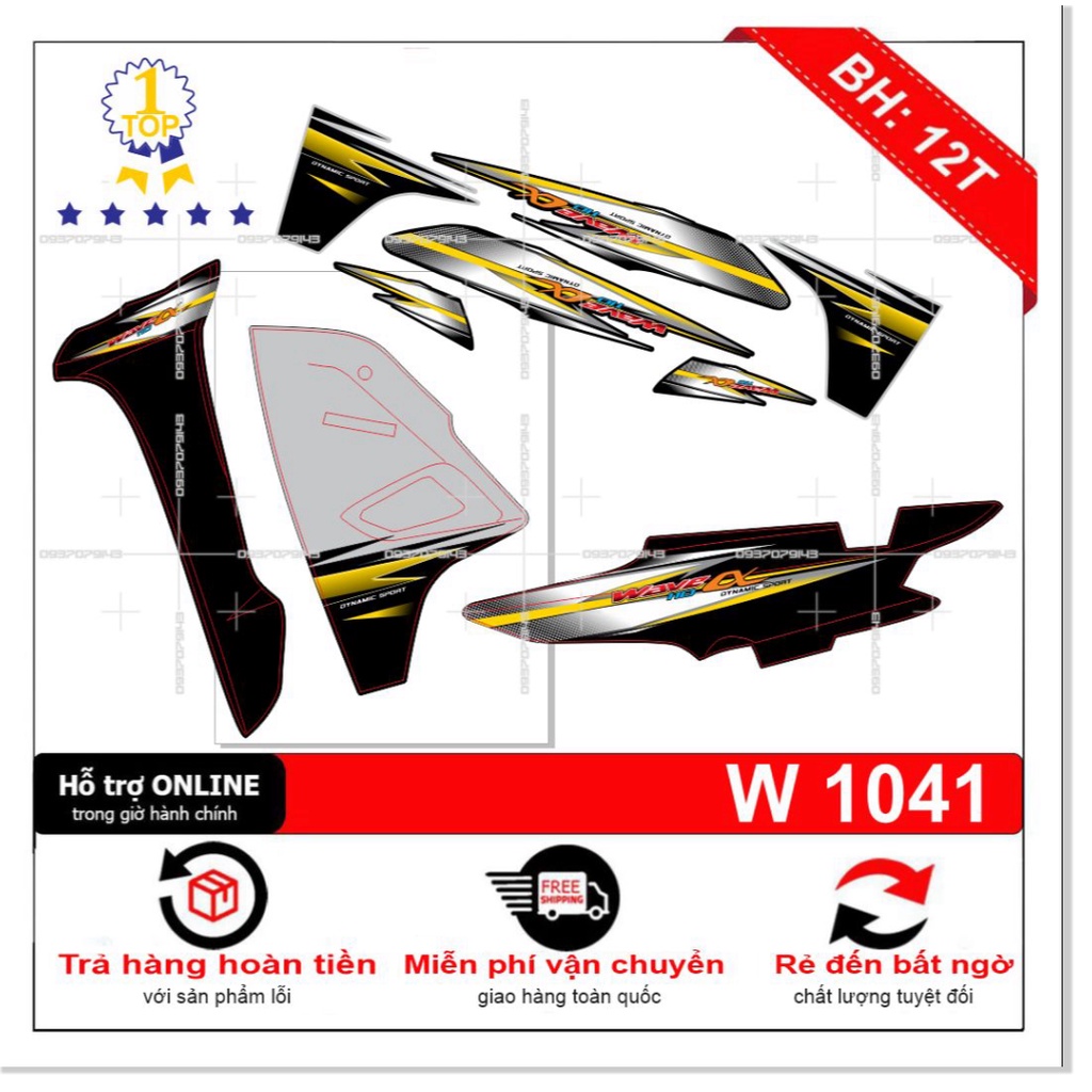 ( Quí khách vui lòng mang ra tiệm cho thợ dán ) Tem wave a 110 2017 đen vàng