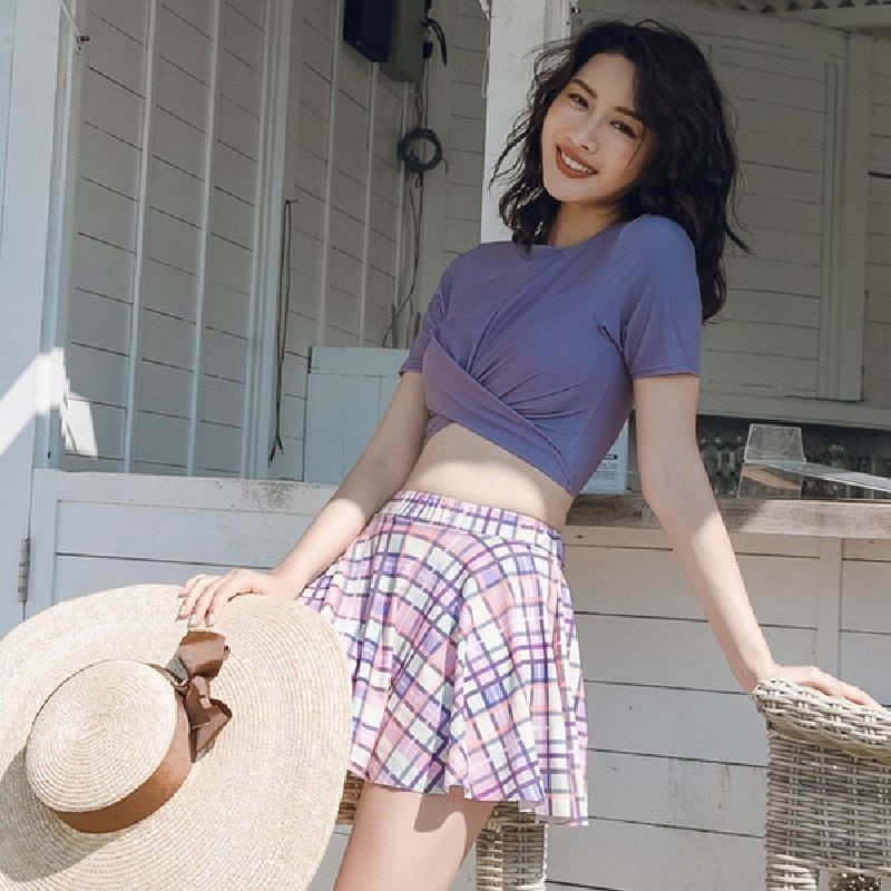 Bộ Đồ Bơi Hai Mảnh Họa Tiết Sọc Caro Phong Cách Quyến Rũ Cho Nữ